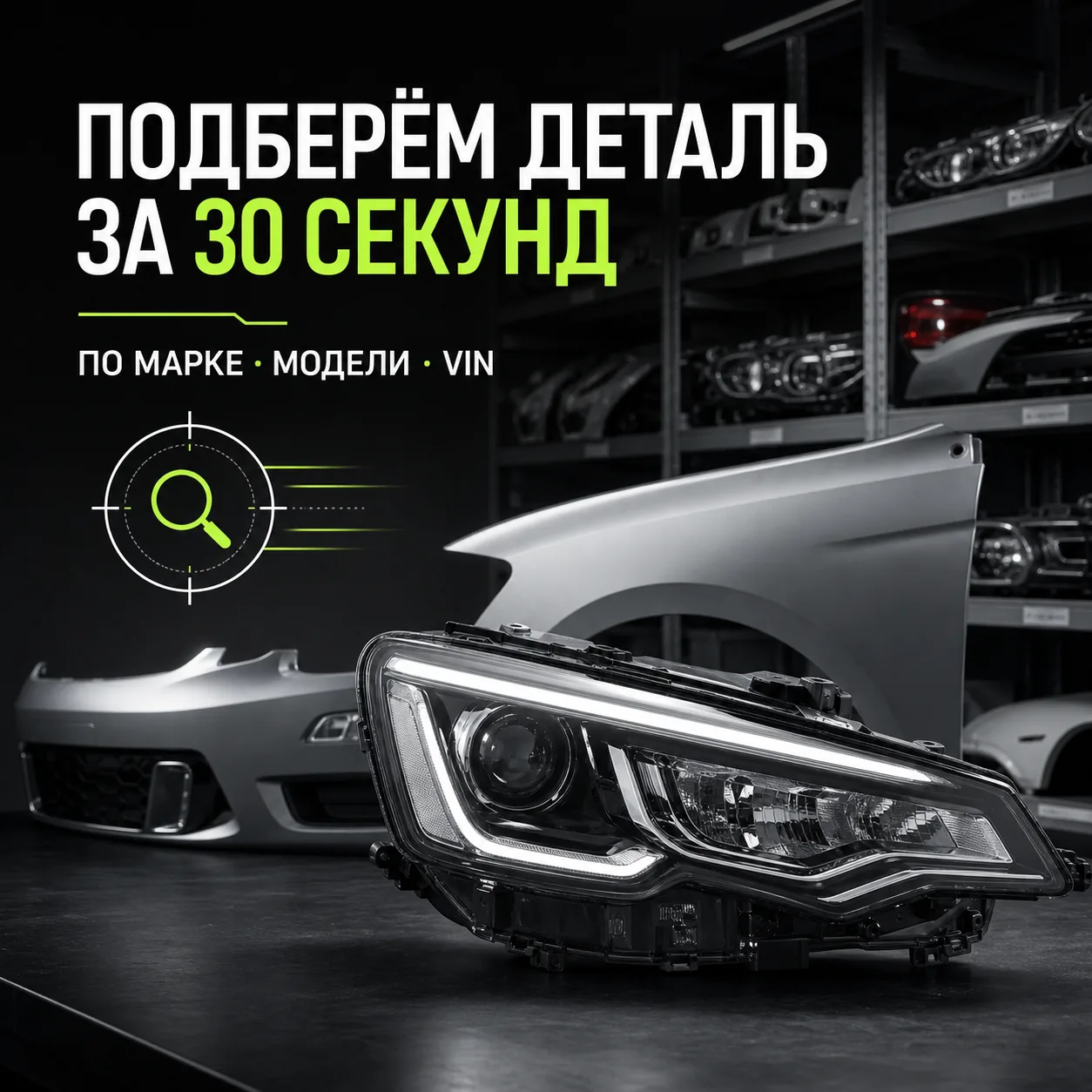 Рекламный креатив быстрого подбора кузовной детали по марке, модели и VIN