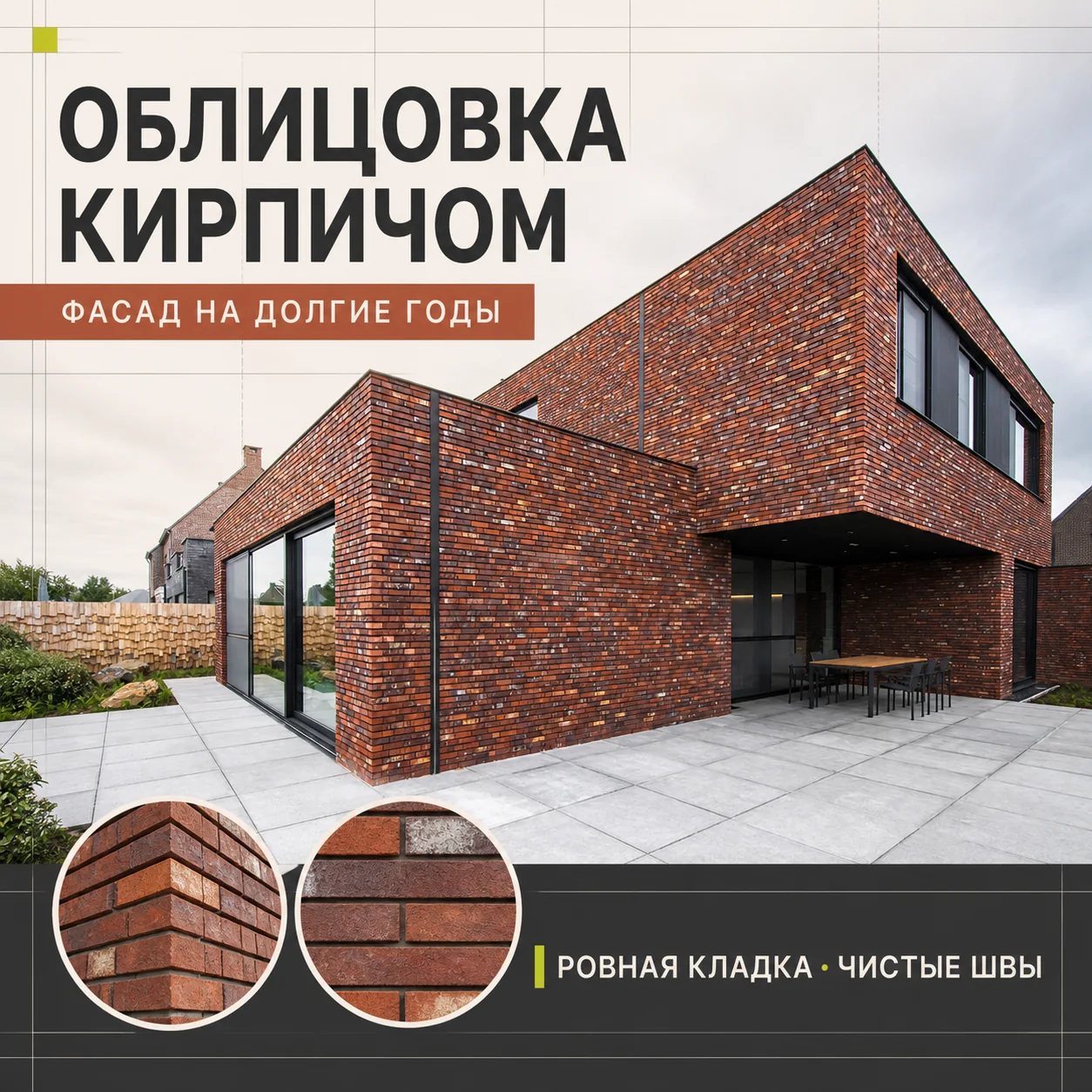 Креатив облицовки фасада кирпичом с ровной кладкой